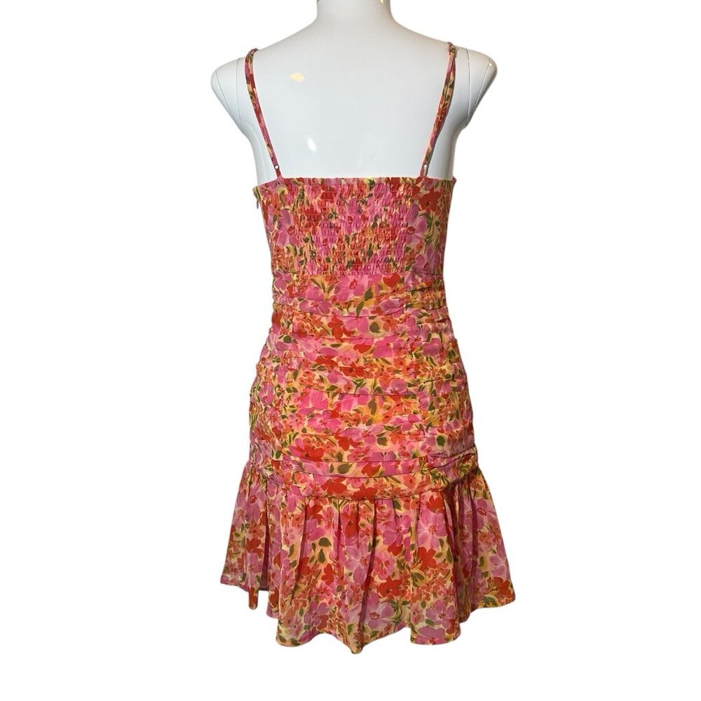 ASTR the Label Women Anthropologie Meg Ruched Mini Dress Floral Small Size Pink - Picture 4 of 14